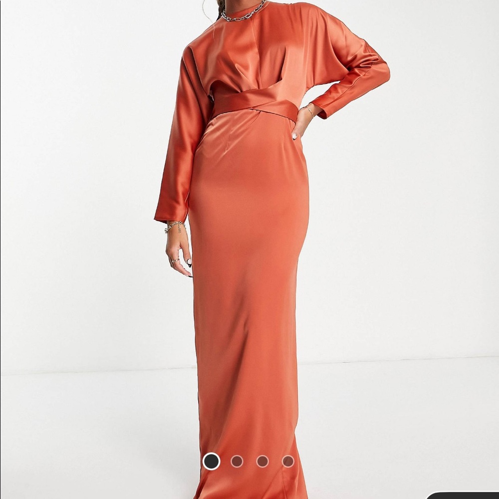 Asos satin maxi dress with batwing sleeve and wrap waist